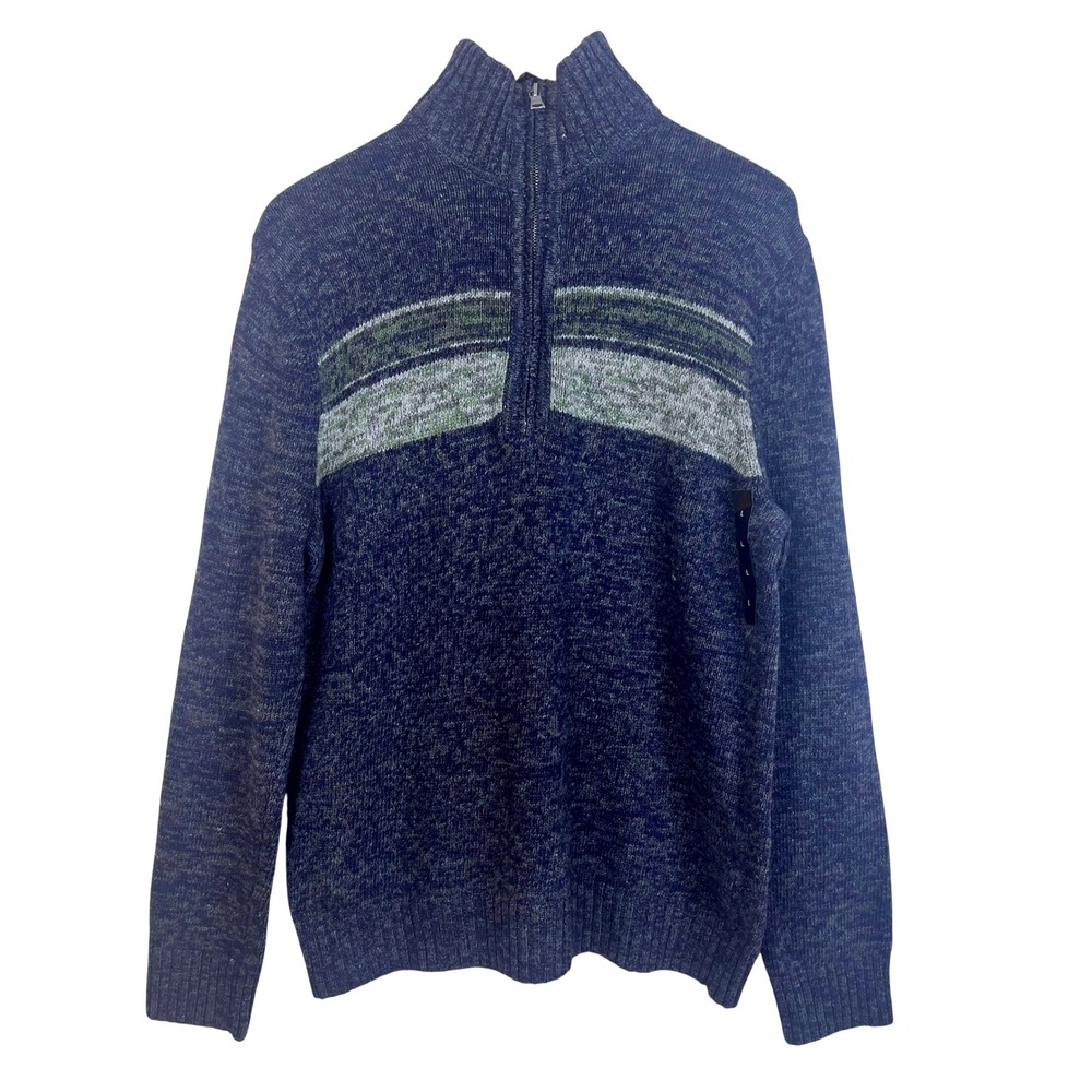 NWT: Banana Republic Men Size L 1/4 Zip Sweater Blue Green‎ Wool Cotton (N611)